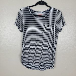 Joe Fresh Women's Gray/Black/White Striped Boyfriend Pocket Tee S